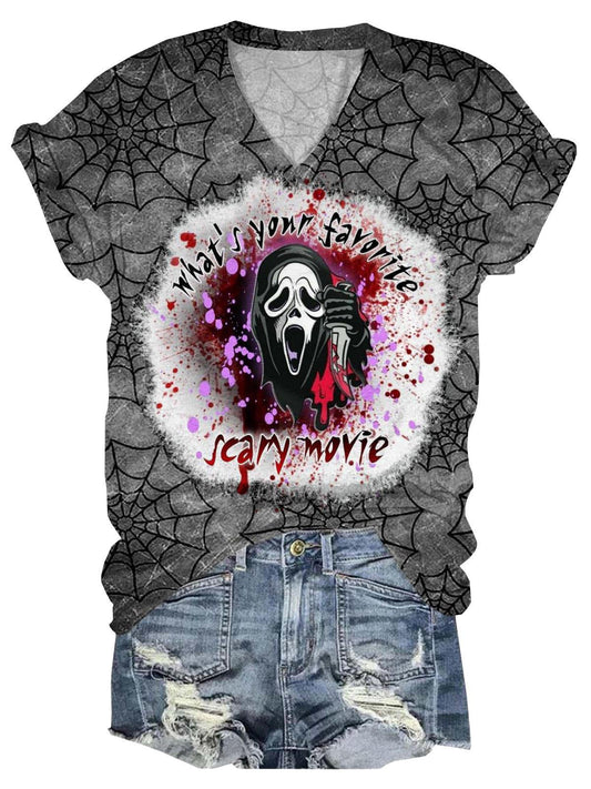 Halloween Ghost What's Your Favorite Scary Movie V Neck T-Shirt