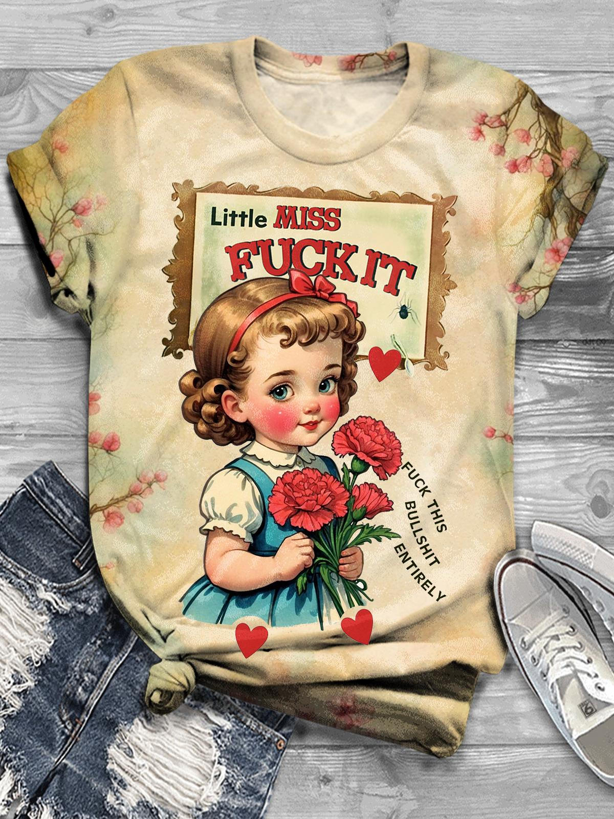 Little Miss Fuck It Fuck This Cute Girls Funny Vintage Print T-shirt