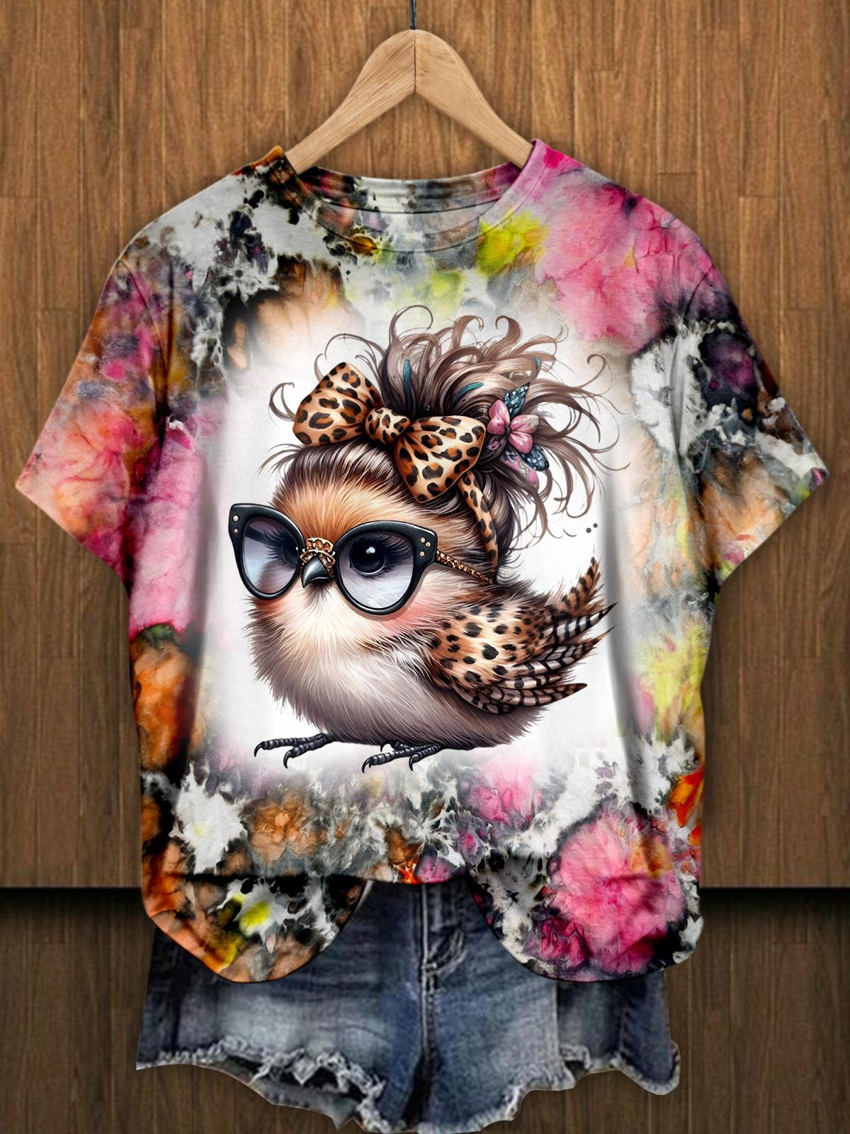 Bird Wearing Sunglasses Crew Neck T-shirt