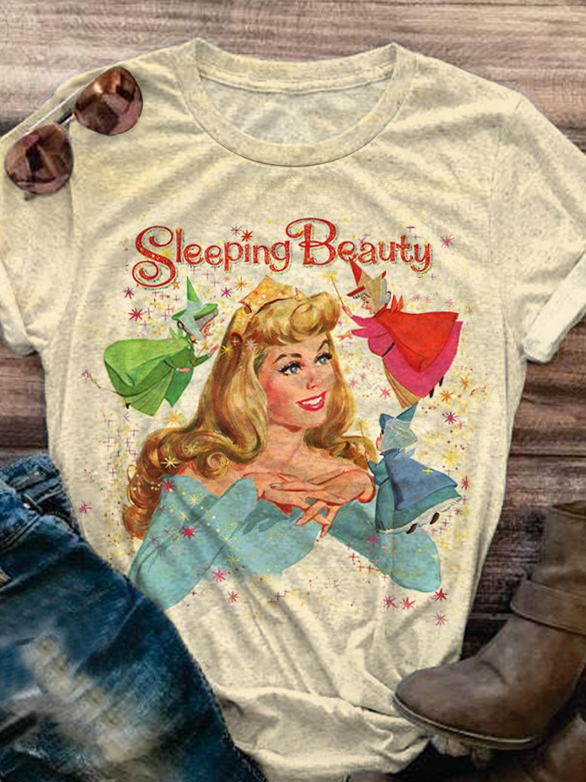 Women's Sleeping Beauty Vintage Fairy Princess Art Print Casual T-shirt