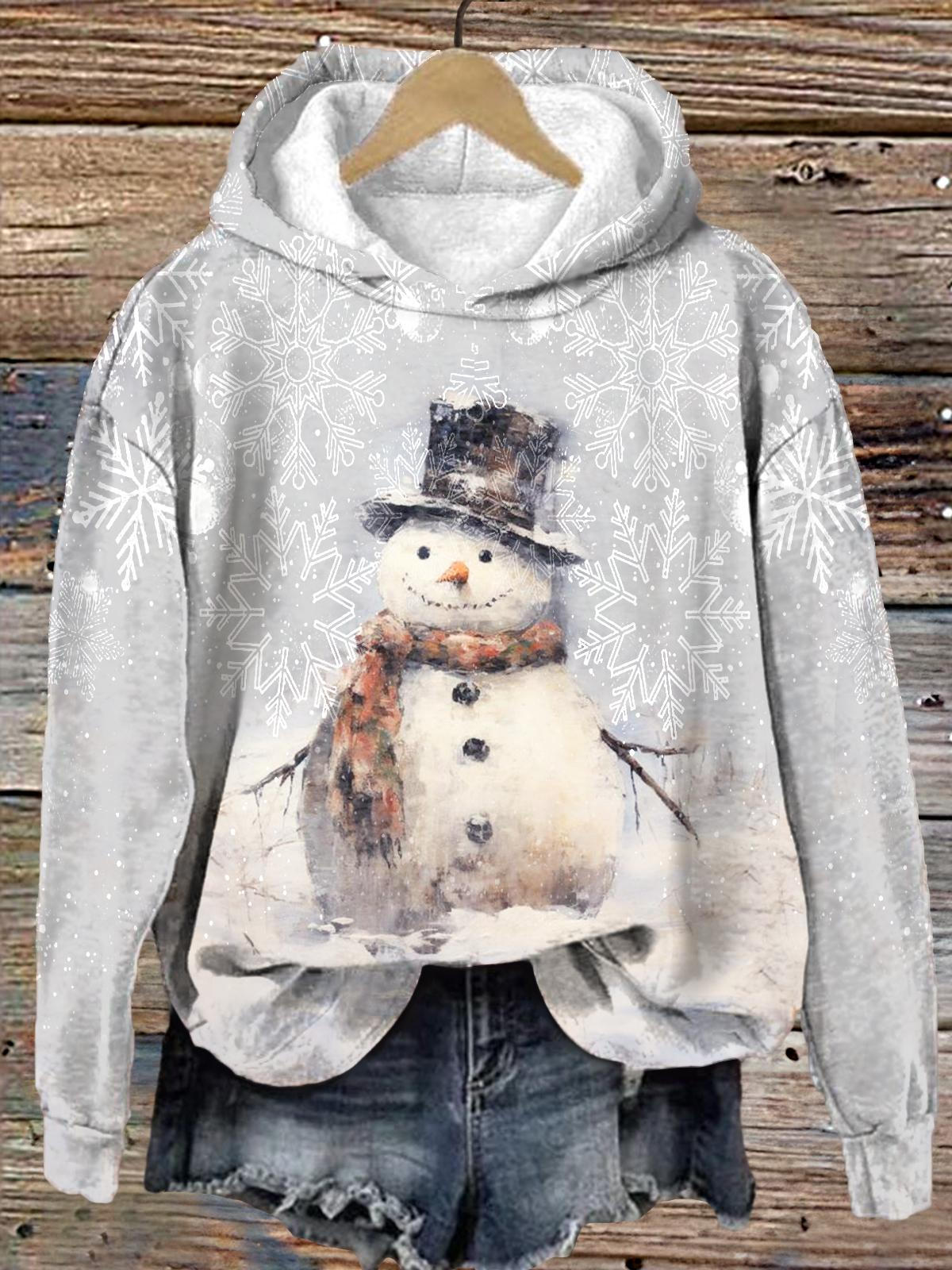 Women's Winter Christmas Snowman Long Sleeve Printed Hoodie