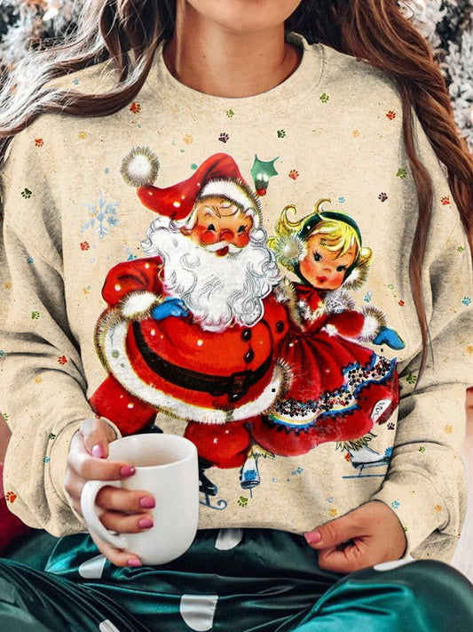 Cute Santa Girl Dog Paw Print Long Sleeve Top