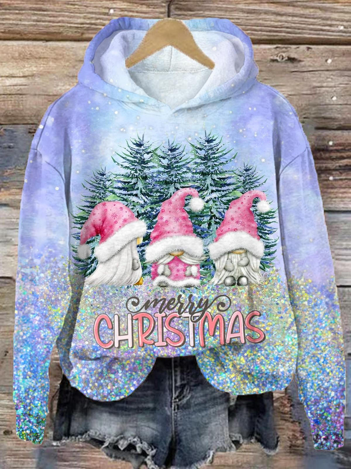 Merry Christmas Gnomes Long Sleeve Printed Hoodie