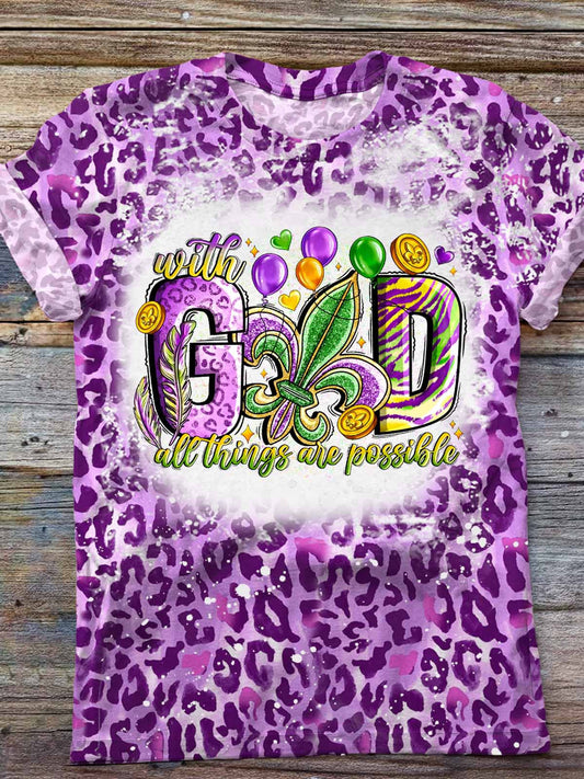 With God All Things Are Possible Mardi Gras Christian Crew Neck T-shirt