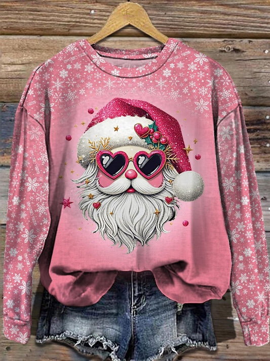 Women's Christmas Sunglasses Santa Claus Long Sleeve Casual Top