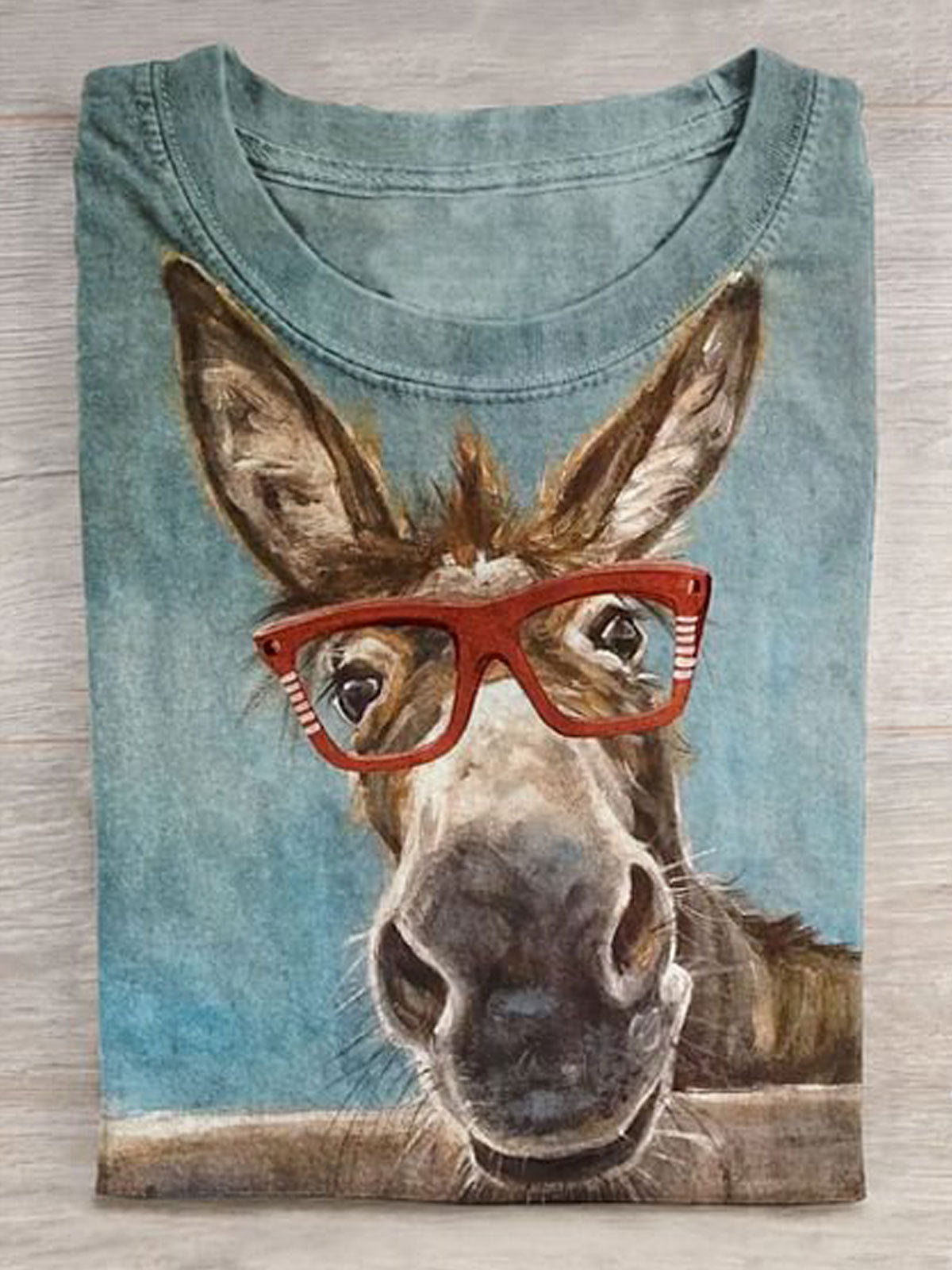 Cute Funny Donkey Art Prin Crew Neck T-shirt