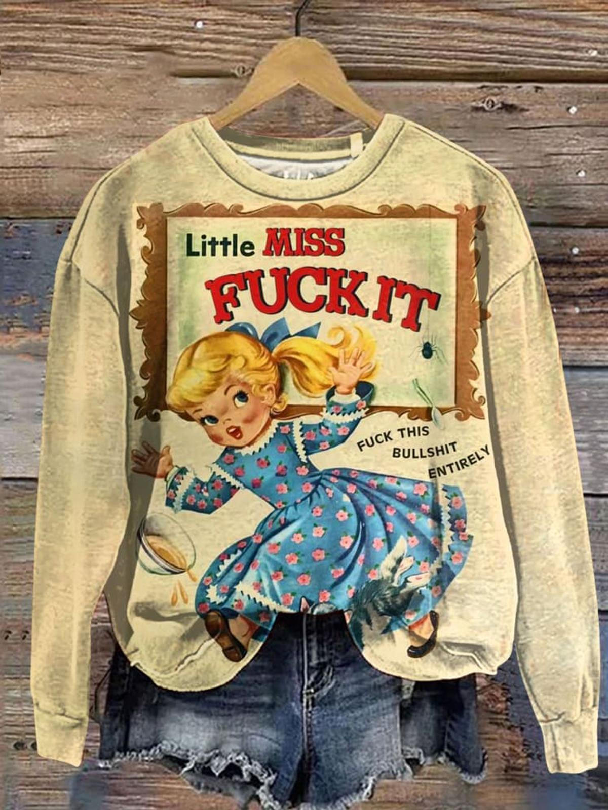 Retro Little Miss Printed Long Sleeve Casual Top