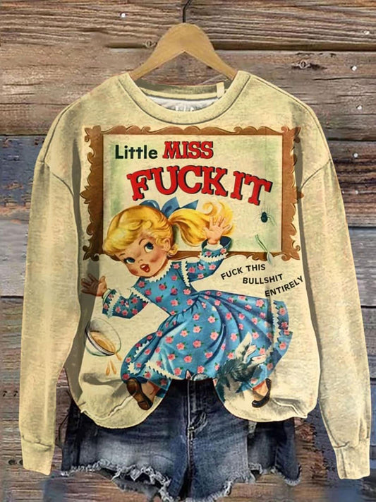 Retro Little Miss Printed Long Sleeve Casual Top