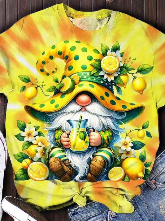Lemon Gnome Tie Dye Print Casual Top
