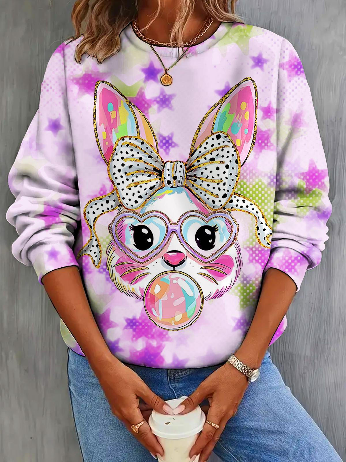 Cute Rabbit Butterfly Bubble Star Polka Dot Print Long Sleeve Top