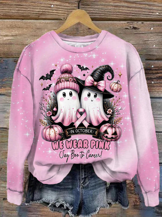 We Wear Pink Halloween Elf Breast Cancer Prevention Awareness Print Top