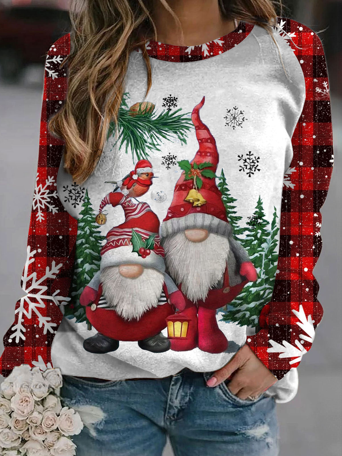 Women's Gnome Visitor Christmas Long Sleeve Sweatshirt