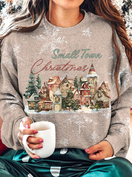 Small Town Christmas Printed Long Sleeve Casual Top