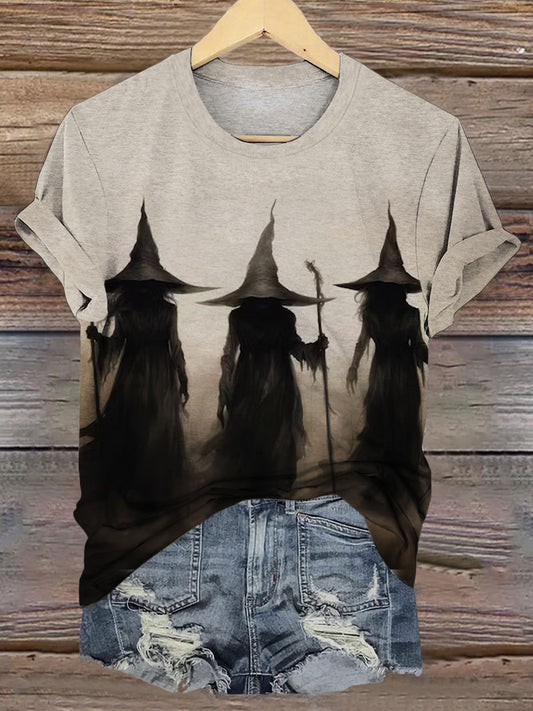 Witch Print Casual Crew Neck Top