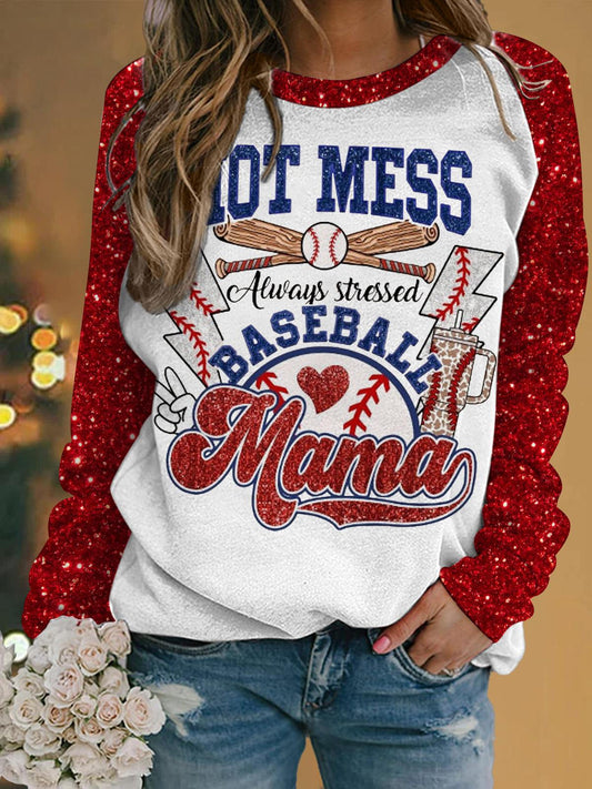 Hot Mess Baseball Long Sleeve Casual Top