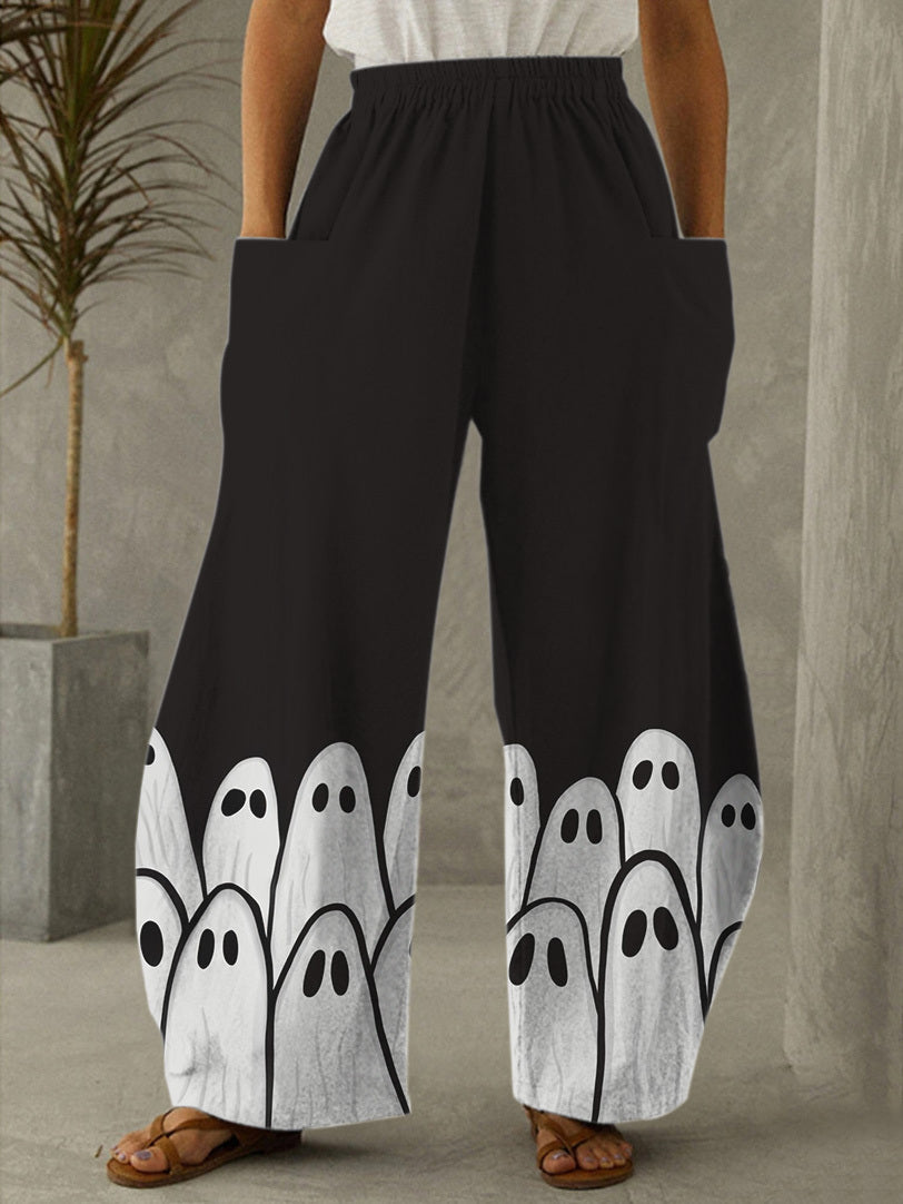 Halloween Cute Ghost Print Casual Pants