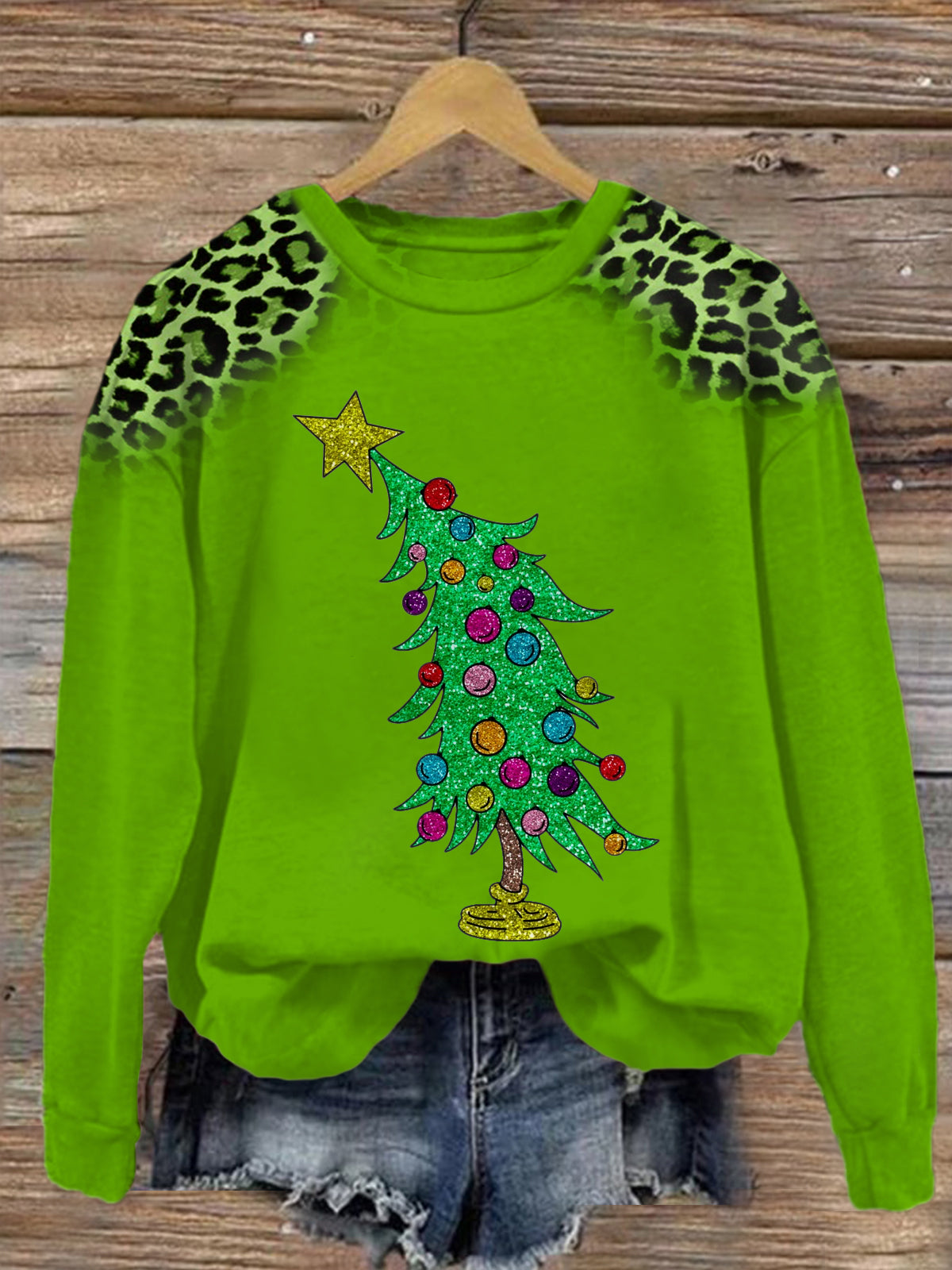 Women's Christmas Tree Round Neck Long Sleeve Top