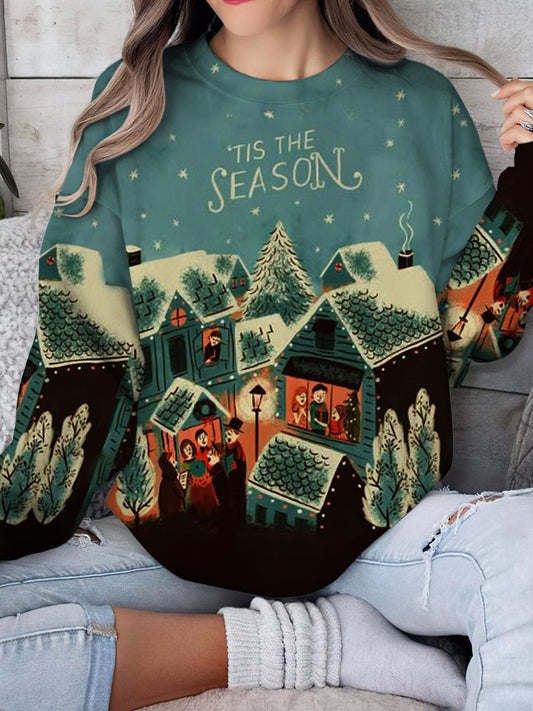 Women's Christmas Vintage Print Casual Long Sleeve Top