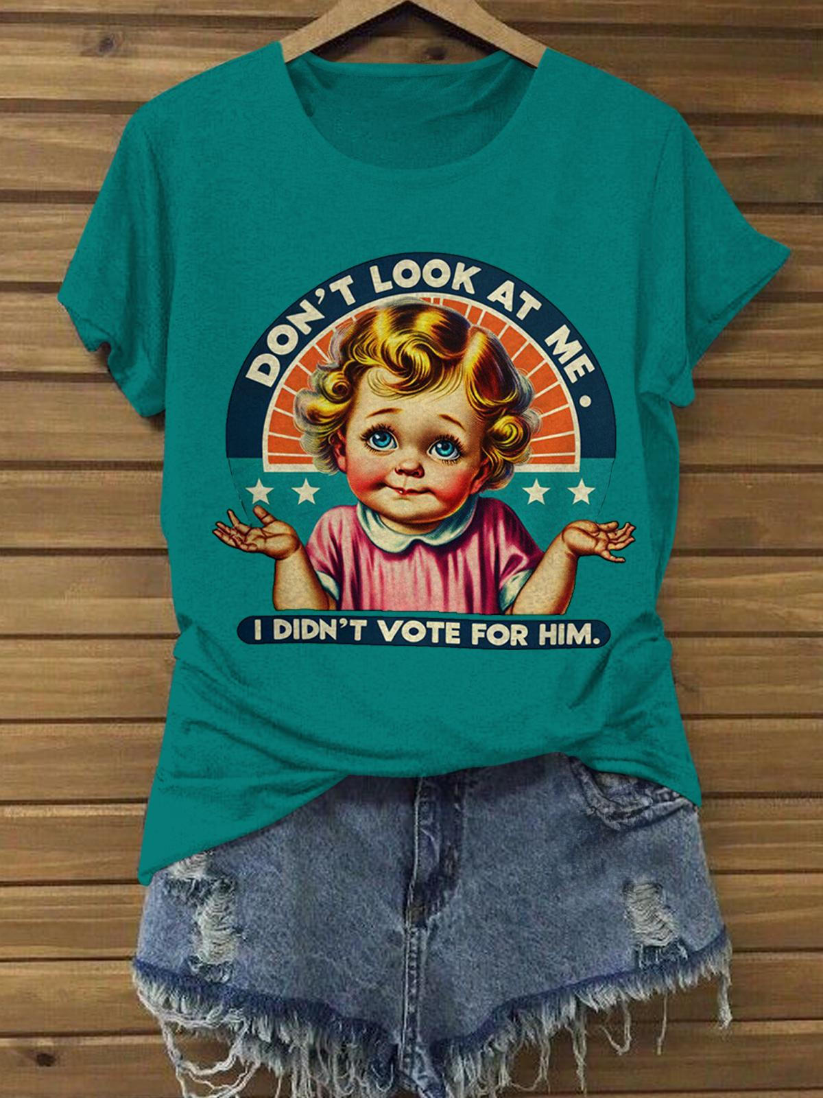 Don't Look At Me Retro Funny Girls Emoji Print Casual T-shirt