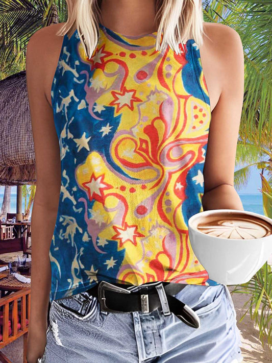 Vintage Collage illustration Printed Sleeveless Tank Top