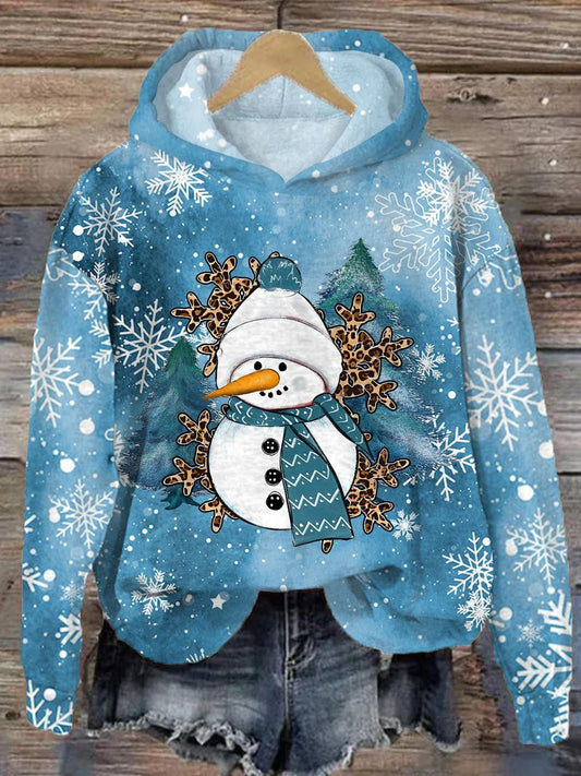 Snowman Tree Long Sleeve Printed Hoodie