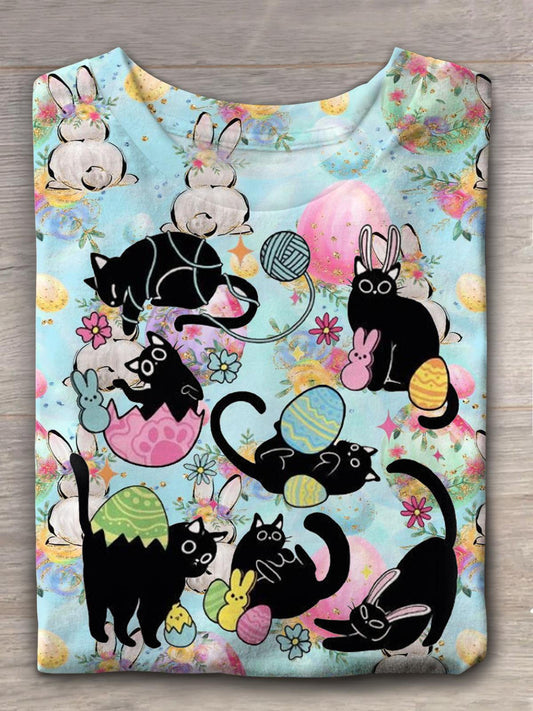 Black Cat Easter Crew Neck T-shirt