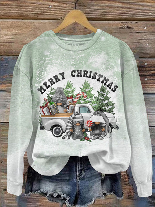 Women's Merry Christmas Gnome Print Long Sleeve Top