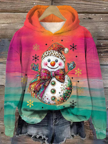 Women's Cute Snowman Gradient Print Long Sleeve Top