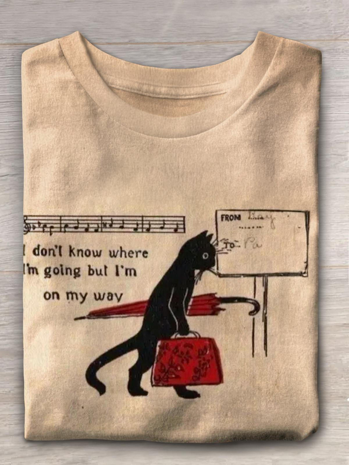 I Don't Know Where Cat Travel Vacation Casual Print T-shirt