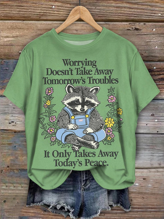 Raccoon Funny Word Crew Neck T-shirt