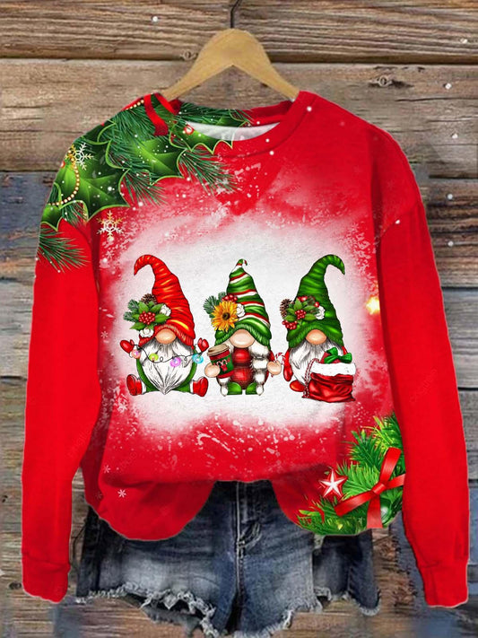 Women's Gnome Christmas Print Tie Dye Top