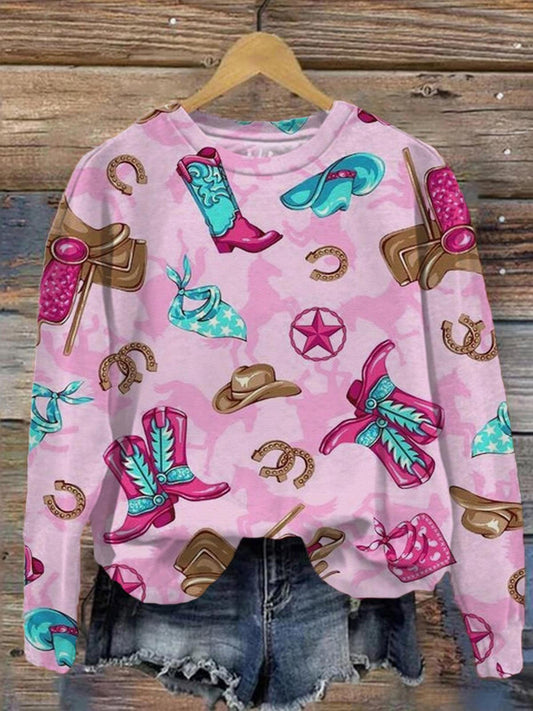 Horse Girl Riding Printed Long Sleeve Casual Top