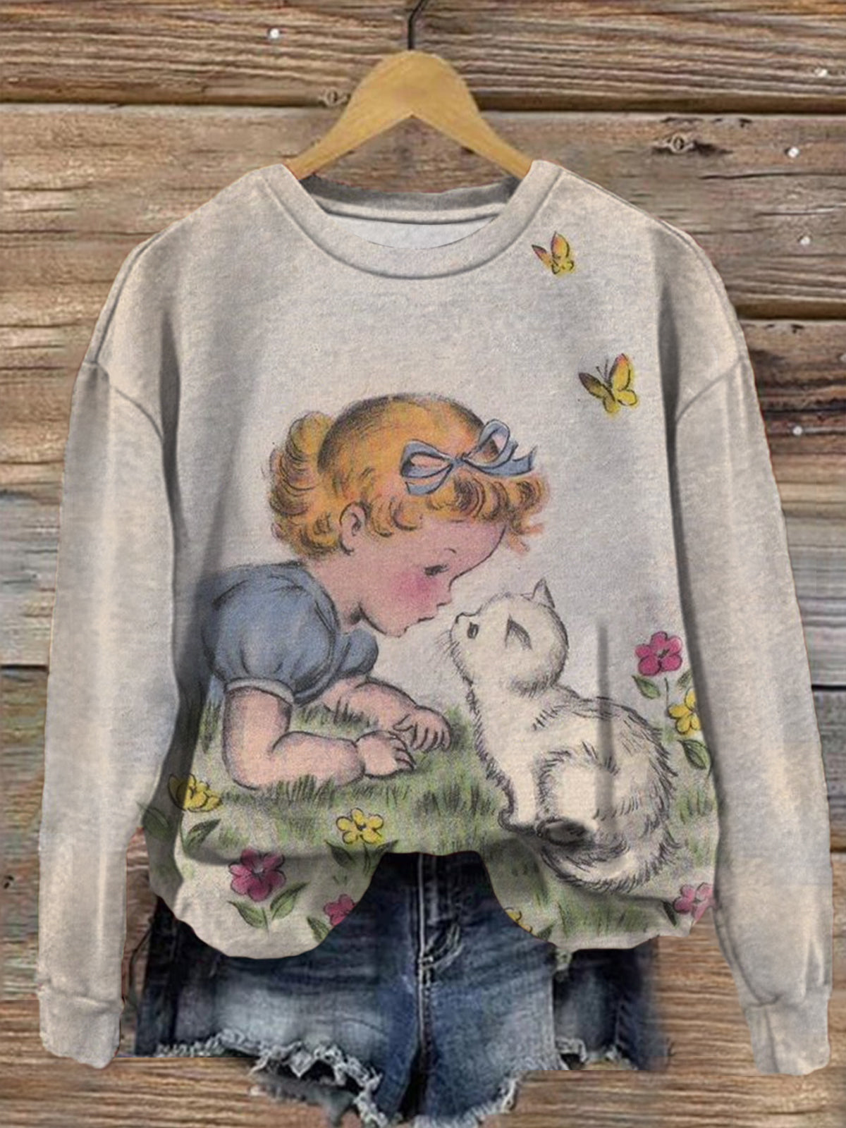 Women's Vintage Cute Cat Long Sleeve Top