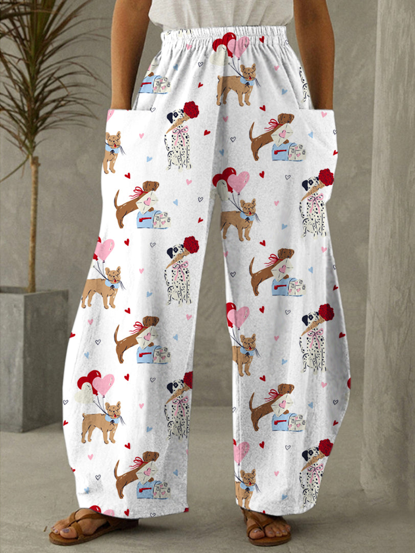 Women's Valentine Dog Print Casual Pants