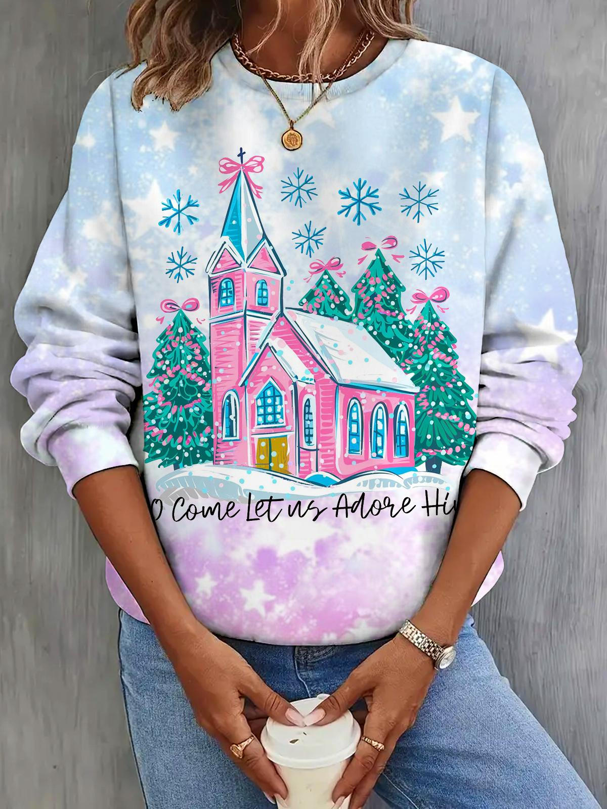 Women's Christmas Tree Small Town Long Sleeve Casual Top