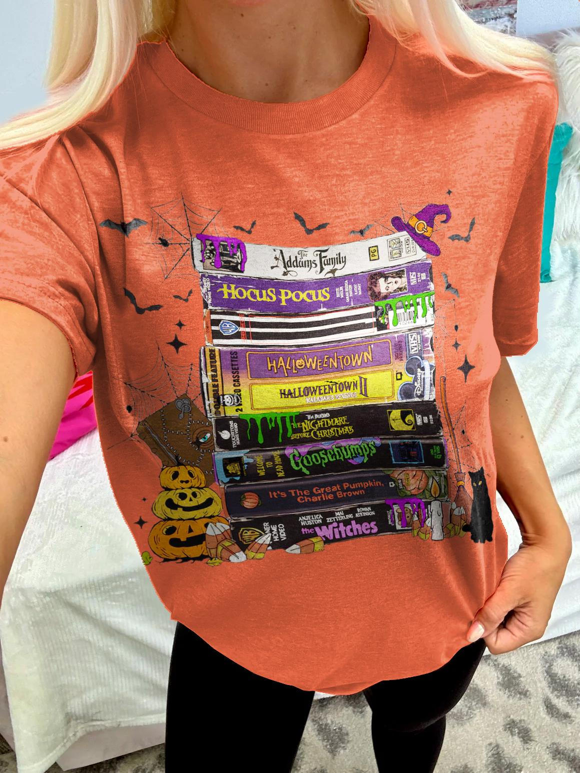 Women's Halloween Movie VHS Tape Crew Neck T-shirt