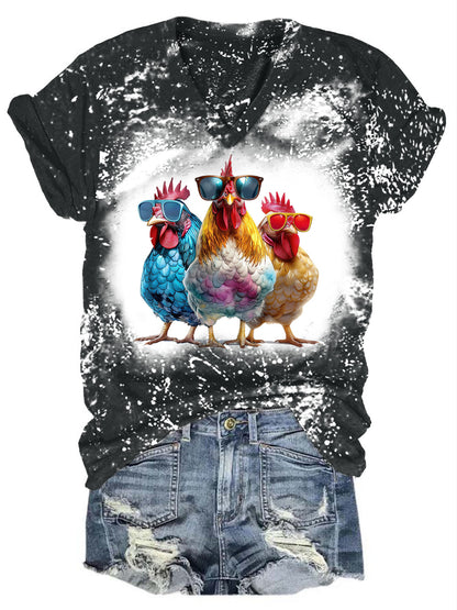 Chicken Wearing Sunglasses V-Neck Short Sleeve T-Shirt