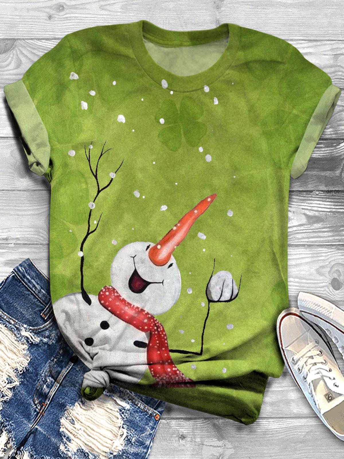 Dancing Snowman Christmas Crew Neck T-shirt