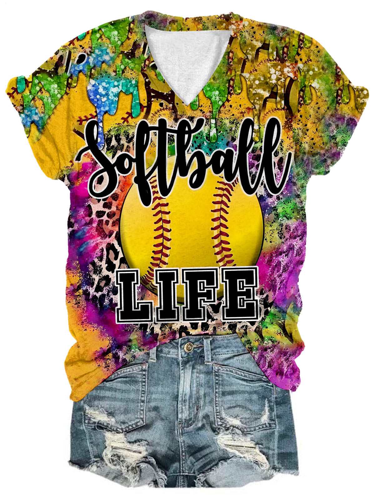 Softball Life V-Neck Short Sleeve T-Shirt