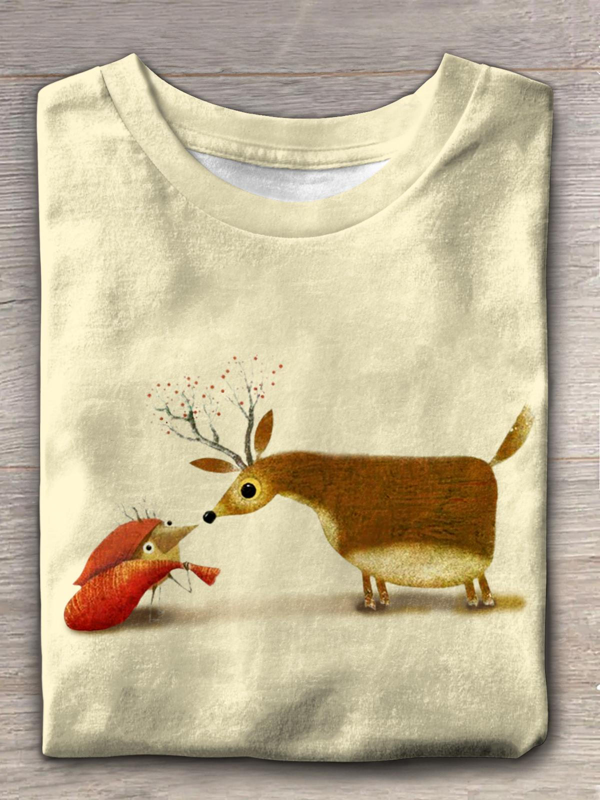 Women's Vintage Christmas Reindeer Crew Neck T-shirt