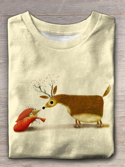 Women's Vintage Christmas Reindeer Crew Neck T-shirt