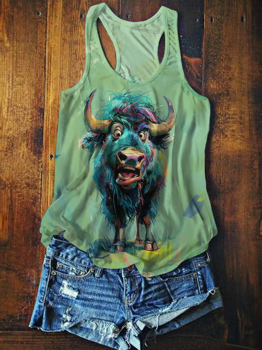 Funny Highland Cow Printed Casual Tank Top