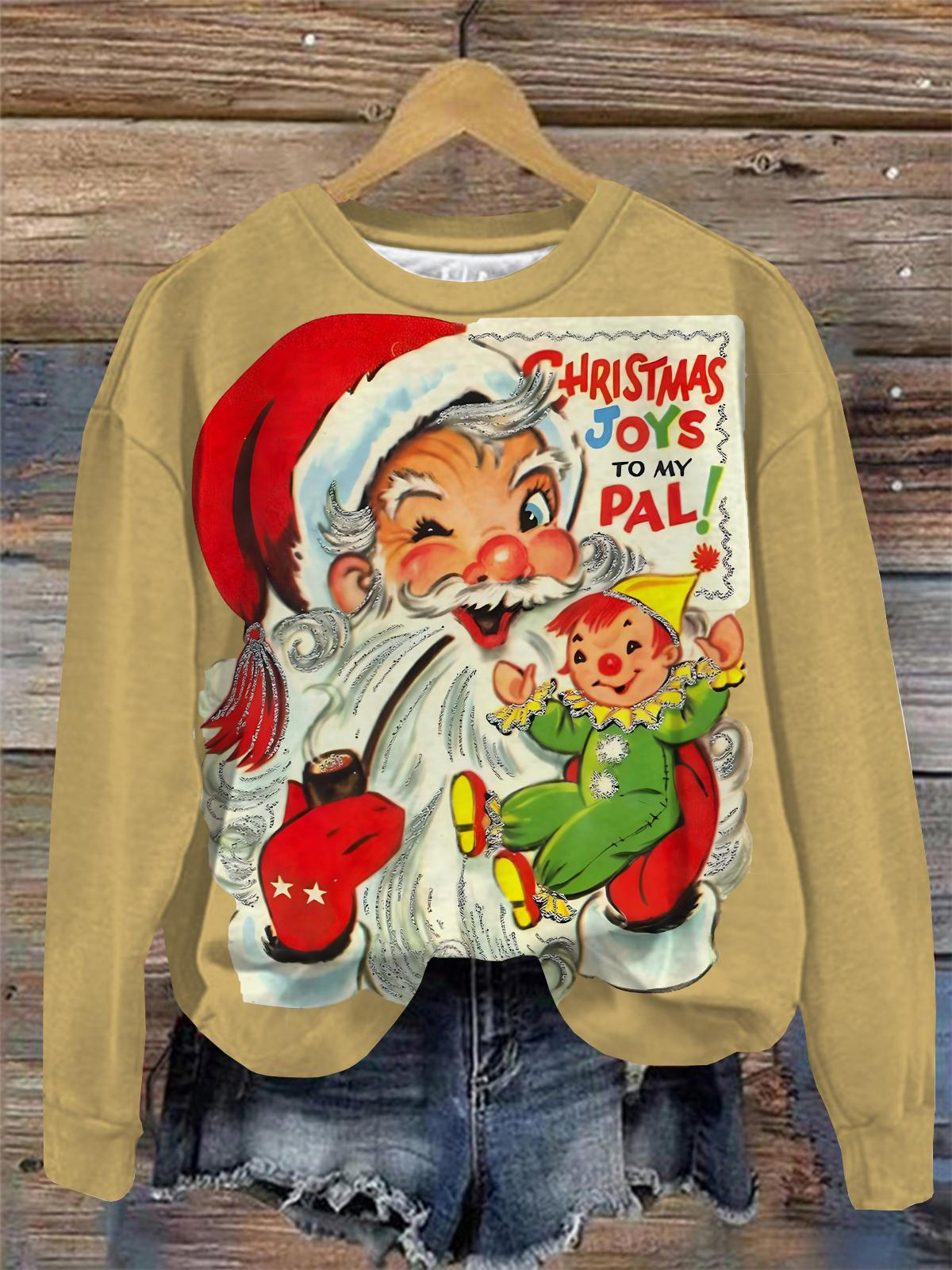 Cute Santa Claus print Round Neck Long Sleeve Top