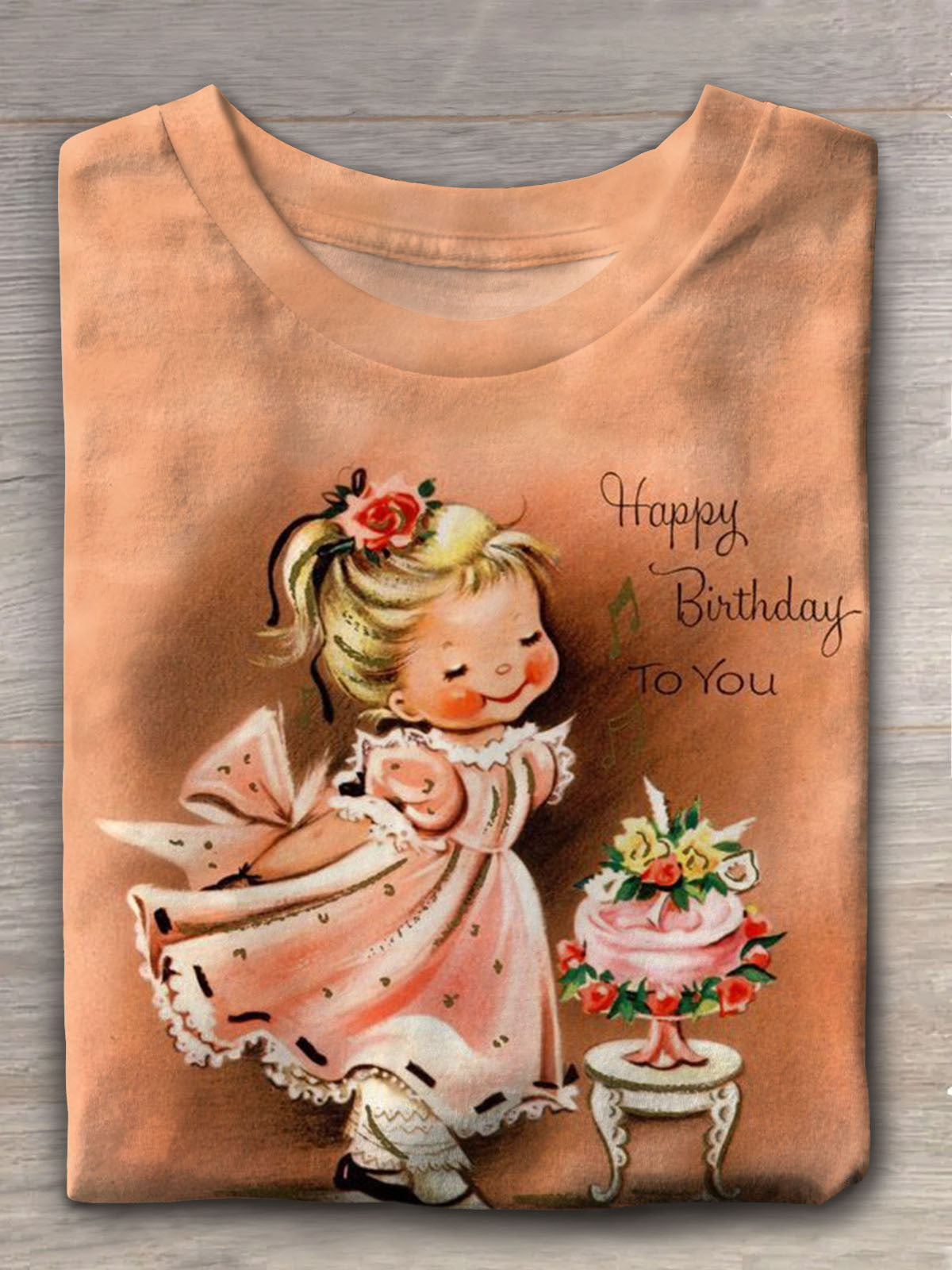 Happy Birthday To You Girls Print T-Shirt