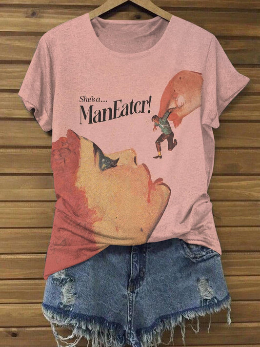 She's A Maneater Funny Humor Creative Print Casual T-shirt