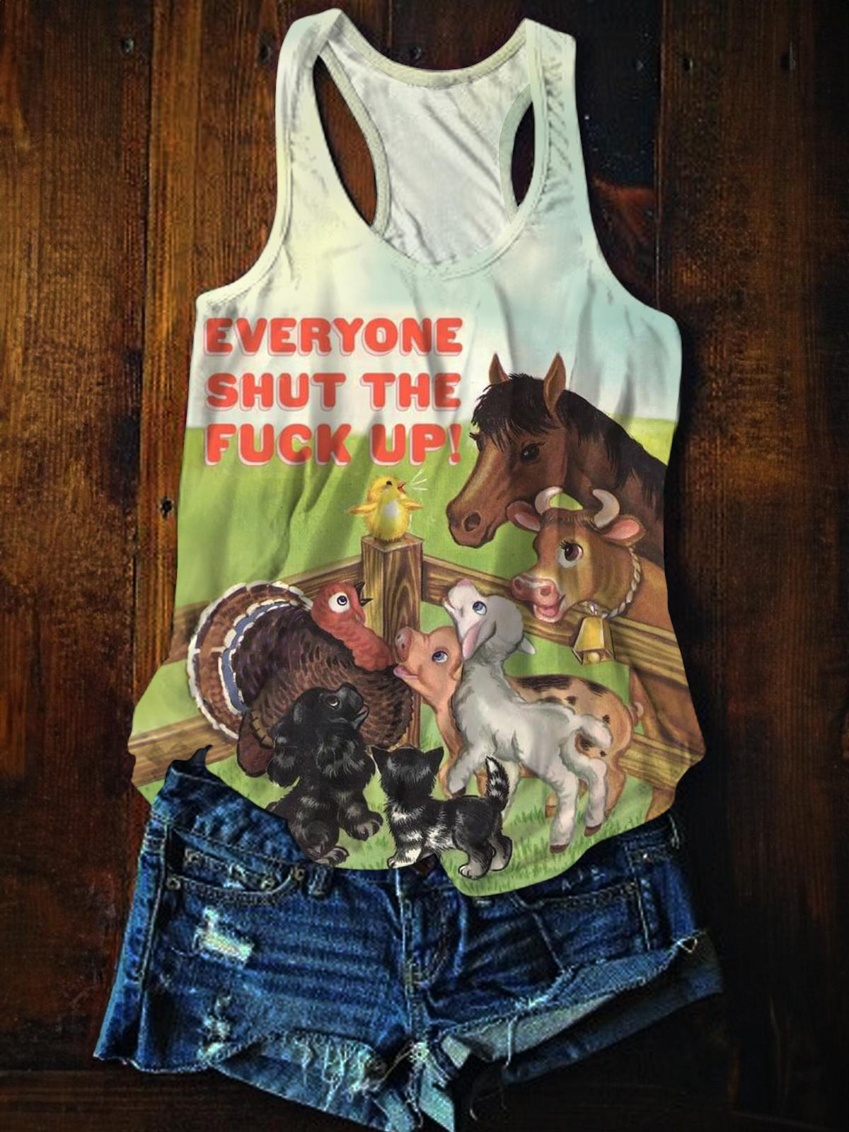 Everyone Shut Up Printed Casual Tank Top