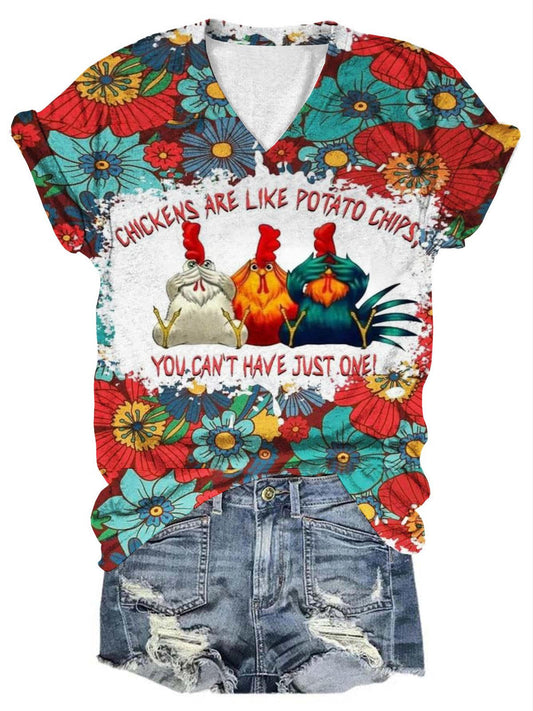 Chicken Flower V Neck T-Shirt