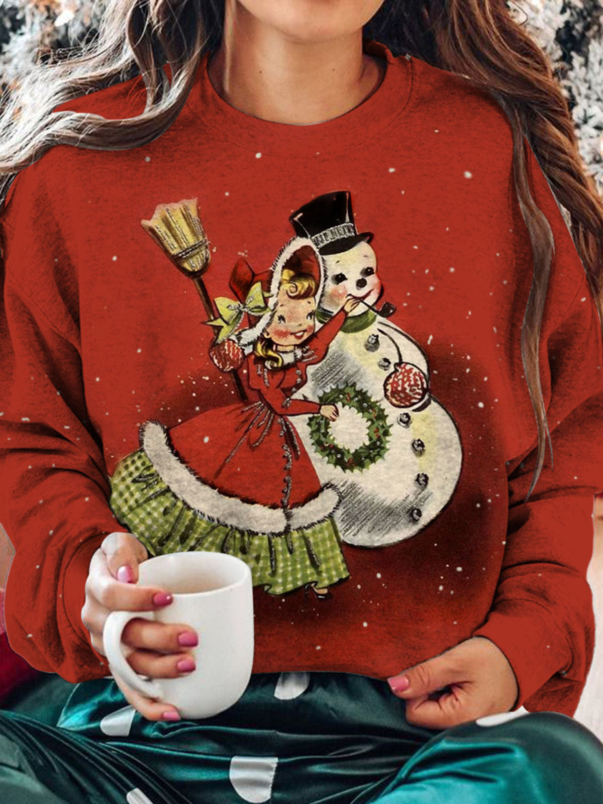 Women's Christmas Girls Snowman Print Casual Long Sleeve Top