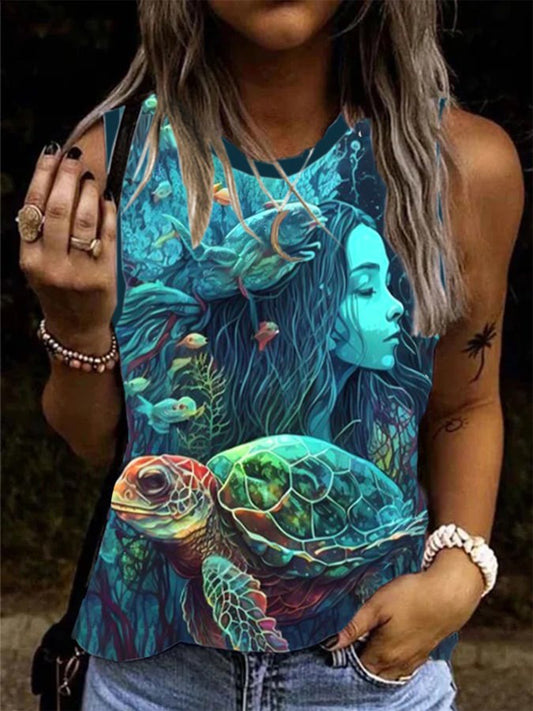 Woman's Turtle Portrait Illustration Vest