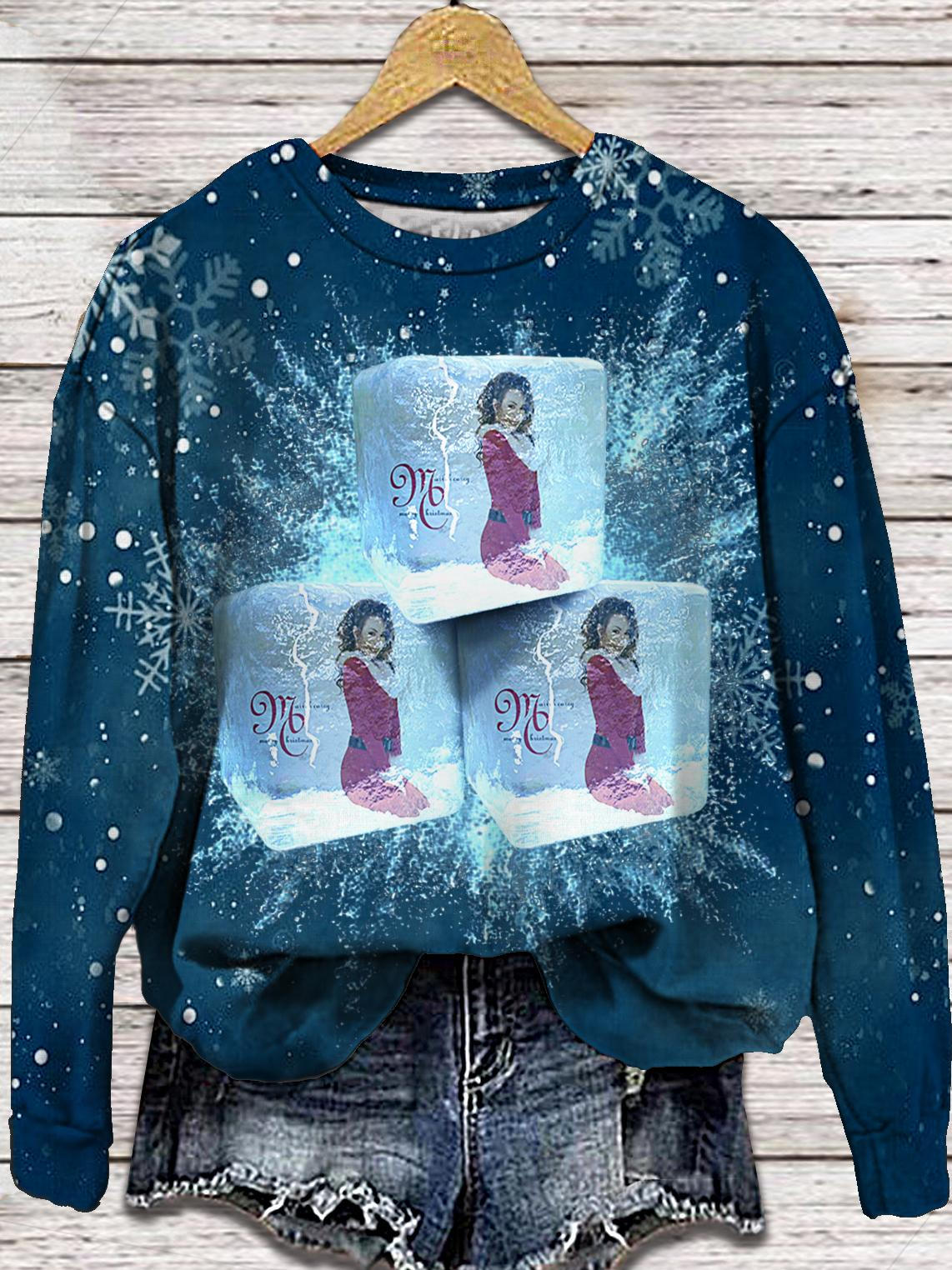 Women's Mariah Carey Merry Christmas Round Neck Long Sleeve Top